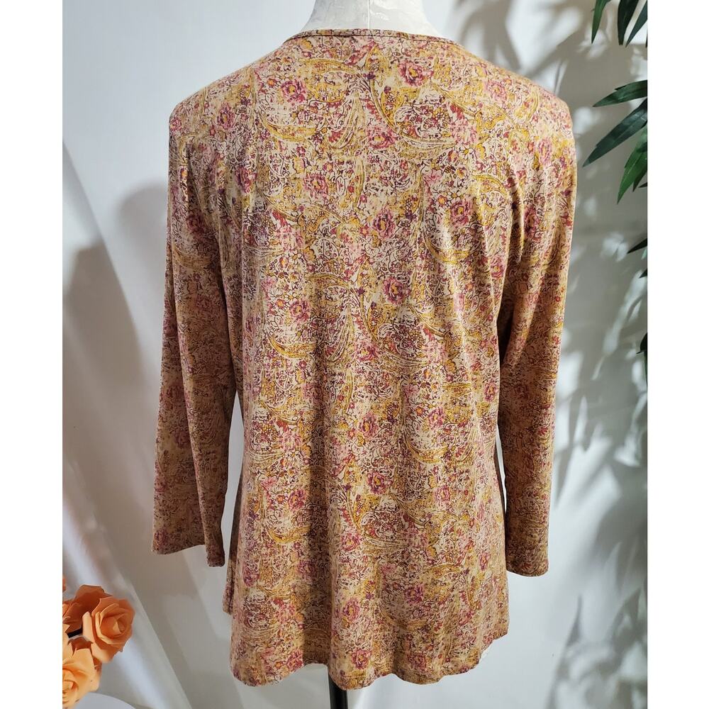 Lauren Ralph Lauren Jeans Paisley 3/4 Sleeve Ruffle Top Size XL Button Popover - Picture 3 of 8